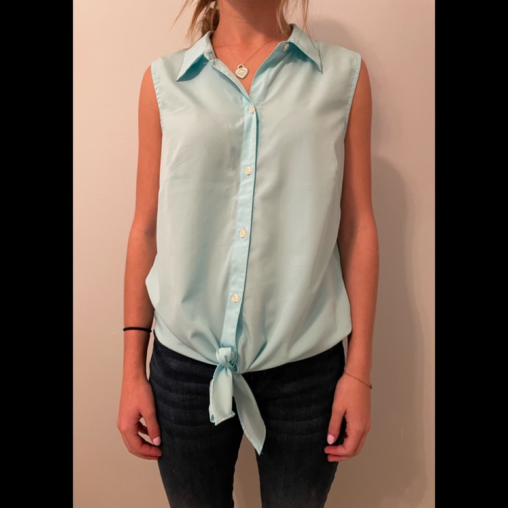 Banana Republic Women’s Sleeveless Polyester Top w/ Tie Waist Blue Size Small